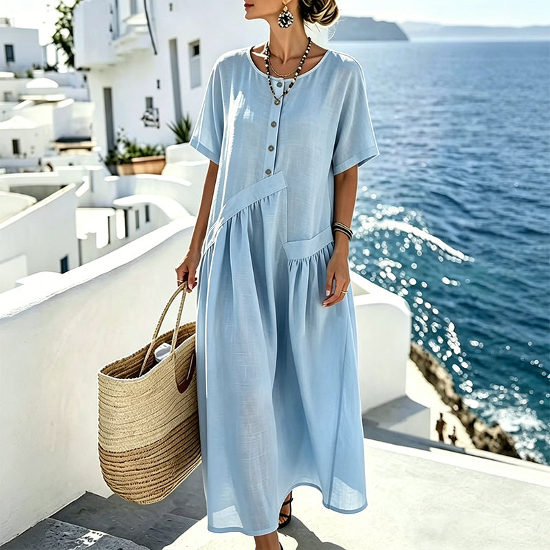 Risel - Robe maxi femme à boutons effet coton-lin