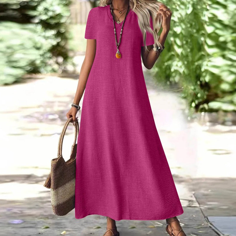 Tivona - Robe maxi femme col V avec manches courtes