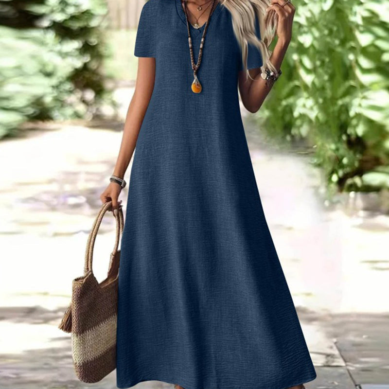 Tivona - Robe maxi femme col V avec manches courtes