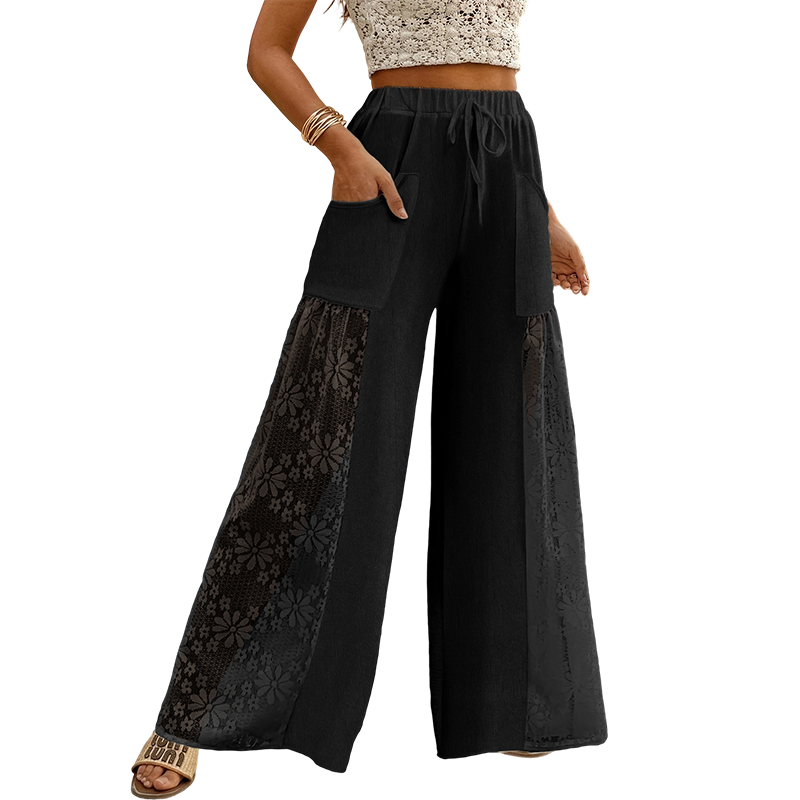 Hylisse - Pantalon femme fluide avec dentelle et cordon