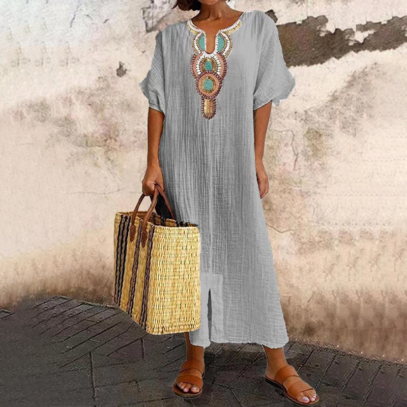 Isoria - Robe maxi femme brodée style bohème