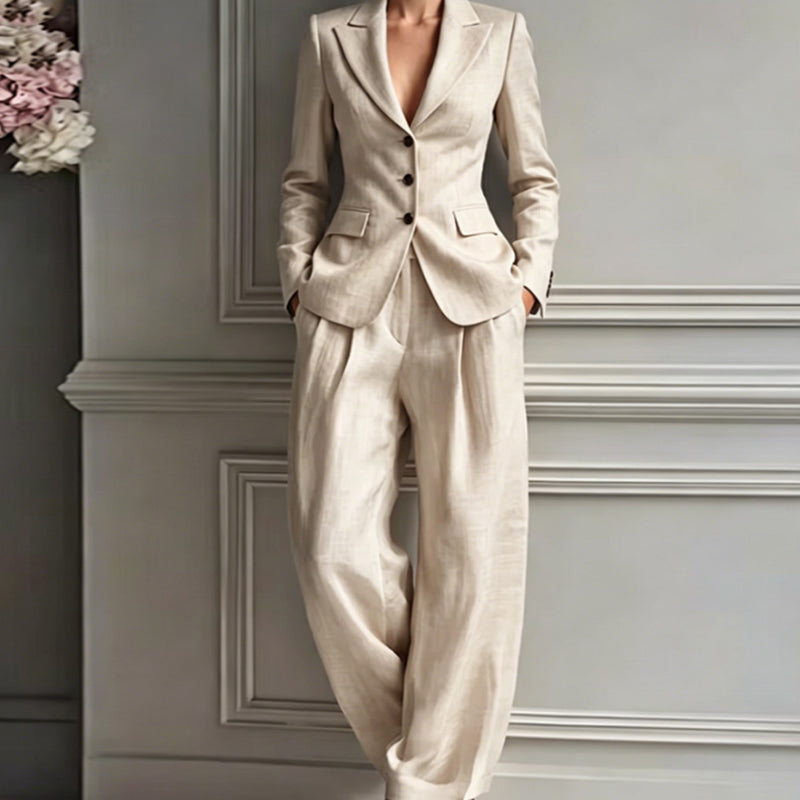 Anaïsse - Ensemble tailleur femme élégant avec blazer cintré et pantalon large