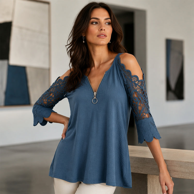 Linora - Top femme épaules dénudées avec dentelle et zip