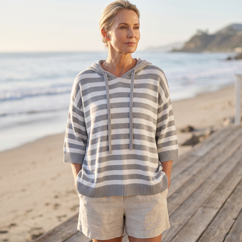 Kiara - Sweat à capuche femme rayé Confort