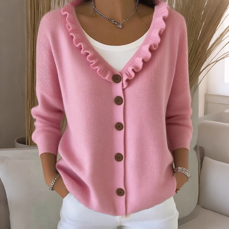 Neeltje - Cardigan femme boutonné en maille avec col volanté