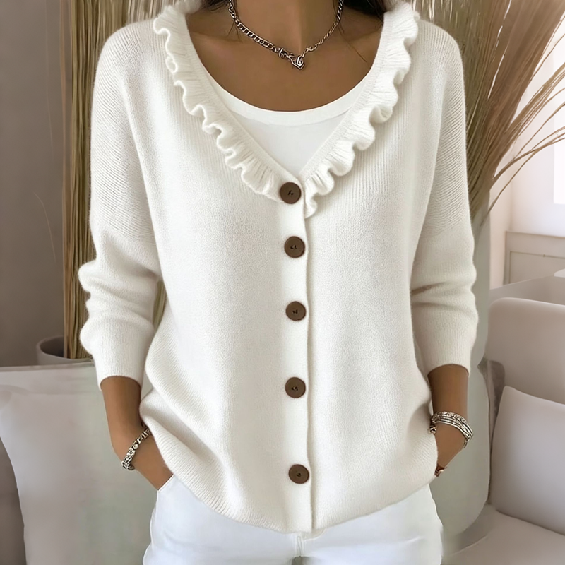 Neeltje - Cardigan femme boutonné en maille avec col volanté