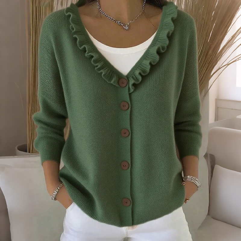 Neeltje - Cardigan femme boutonné en maille avec col volanté