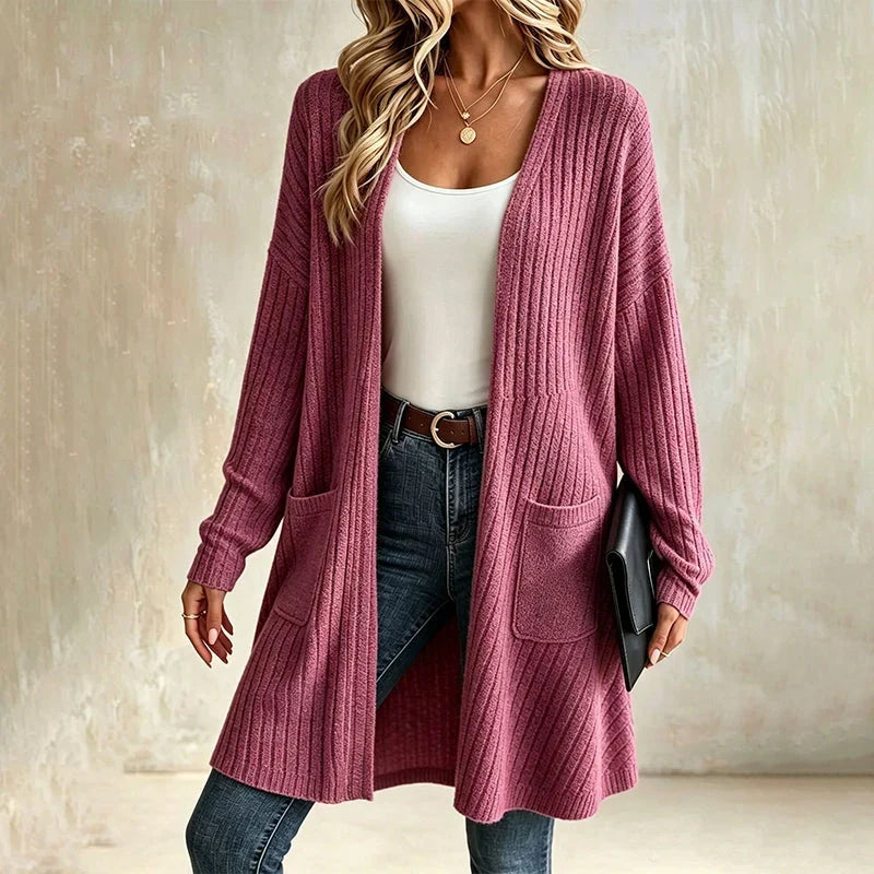 Doortje - Cardigan femme côtelé long avec poches