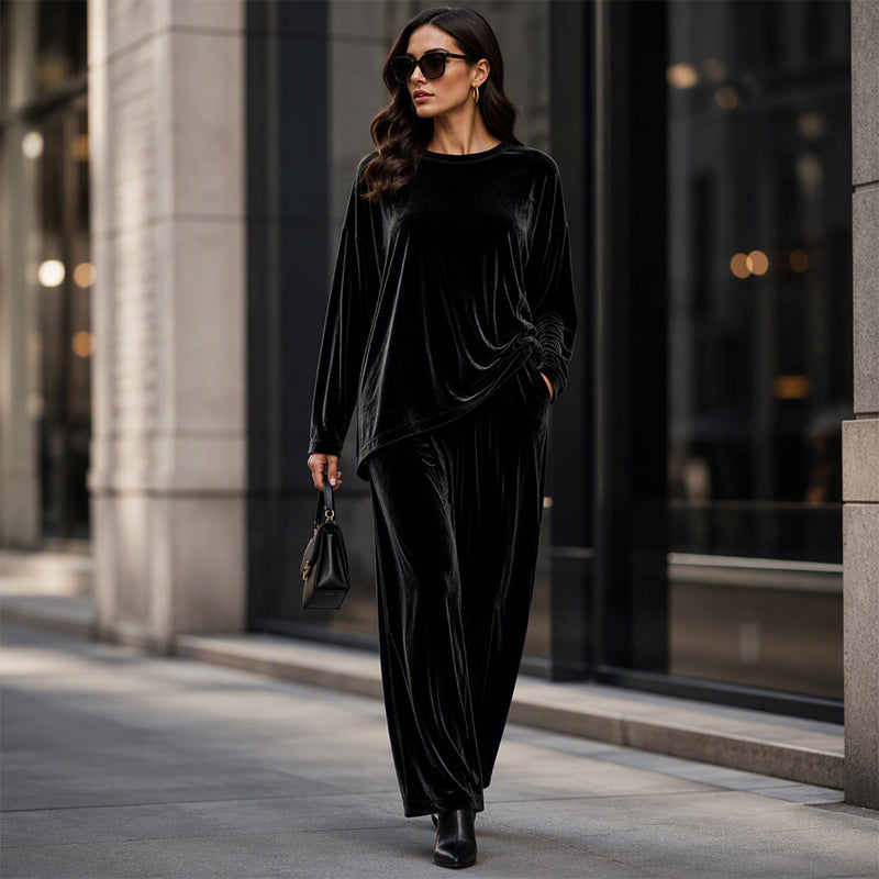 Adélie - Ensemble en velours femme avec haut ample et pantalon large