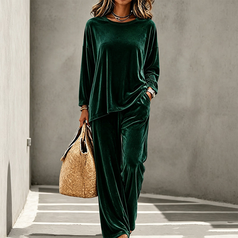 Adélie - Ensemble en velours femme avec haut ample et pantalon large