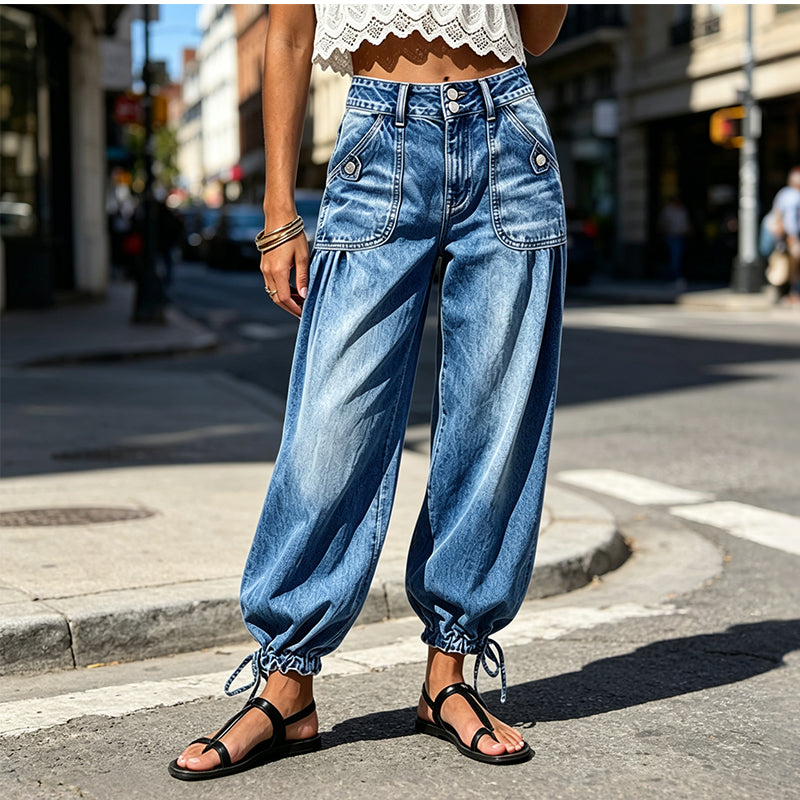 Maritje - Jean barrel femme taille haute avec ourlets ajustables