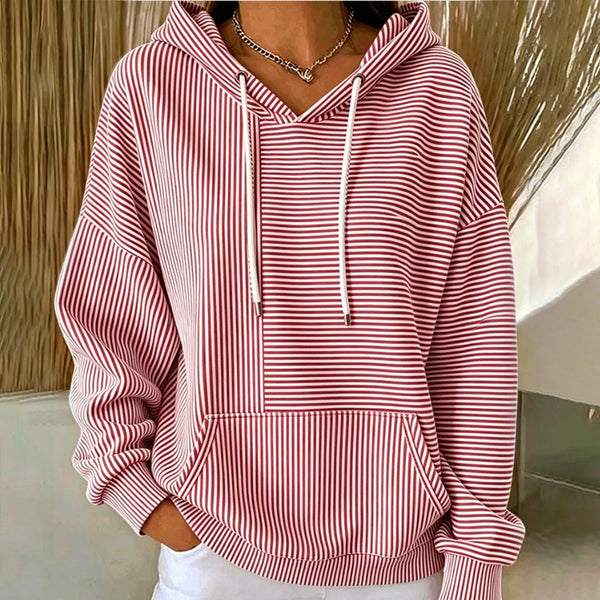 Floralie - Sweat à capuche femme rayé avec poche kangourou et cordons