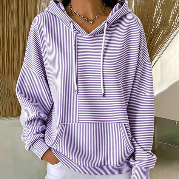 Floralie - Sweat à capuche femme rayé avec poche kangourou et cordons