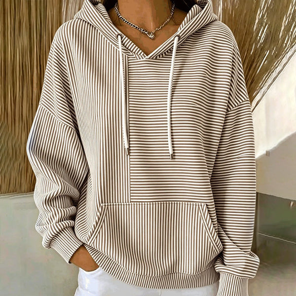 Floralie - Sweat à capuche femme rayé avec poche kangourou et cordons