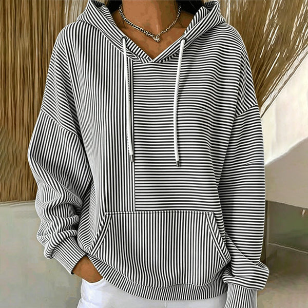 Floralie - Sweat à capuche femme rayé avec poche kangourou et cordons