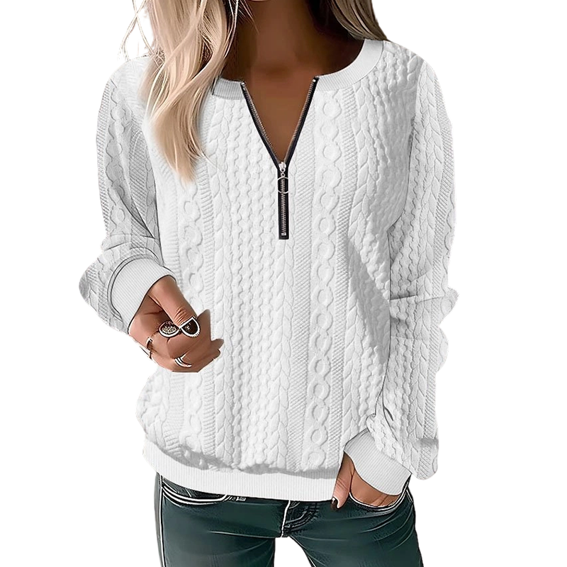 Jeannette - Sweat femme en maille torsadée avec demi-zip