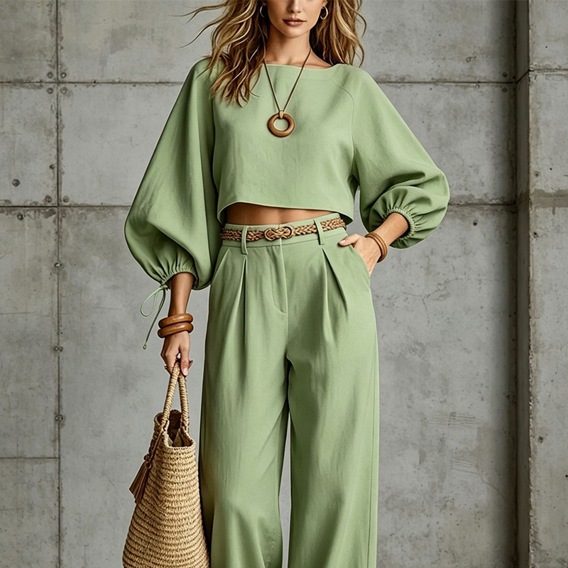 Maïwenn - Ensemble femme avec haut court et pantalon large fluide