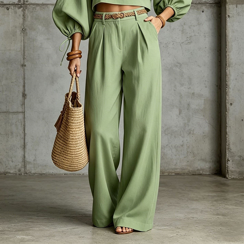Maïwenn - Ensemble femme avec haut court et pantalon large fluide