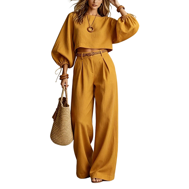 Maïwenn - Ensemble femme avec haut court et pantalon large fluide