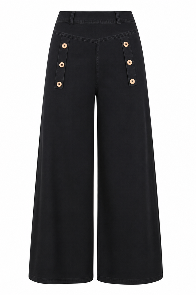 Jeltje - Jean large femme en denim stretch à taille haute et boutons