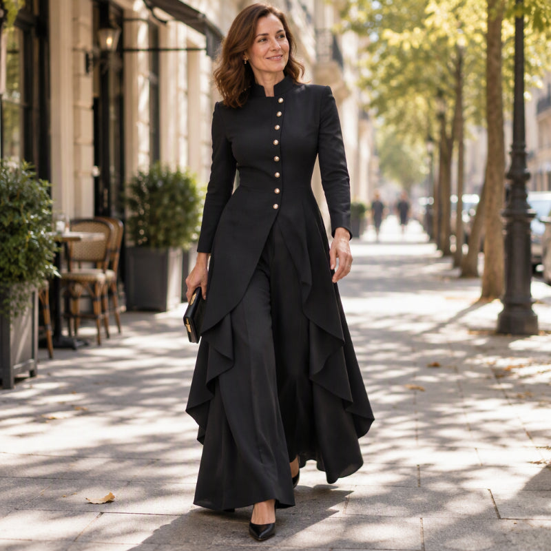 Anneline - Ensemble tailleur femme avec tunique longue et pantalon large