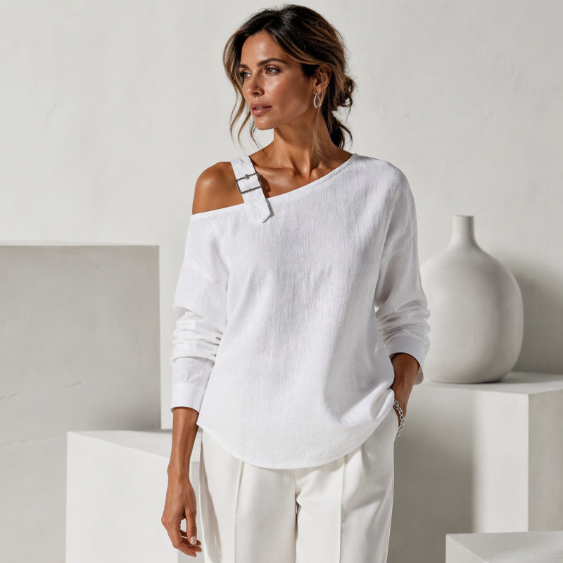 Jildau - Haut asymétrique femme à épaule dénudée et boucle décorative