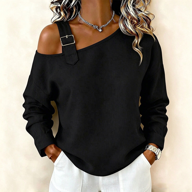 Jildau - Haut asymétrique femme à épaule dénudée et boucle décorative