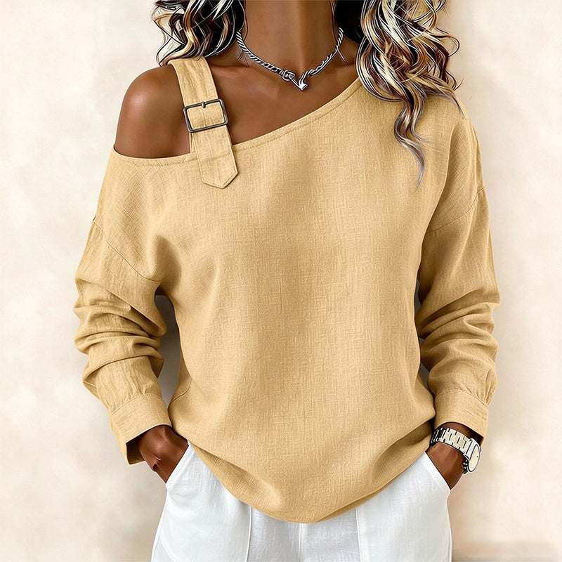 Jildau - Haut asymétrique femme à épaule dénudée et boucle décorative