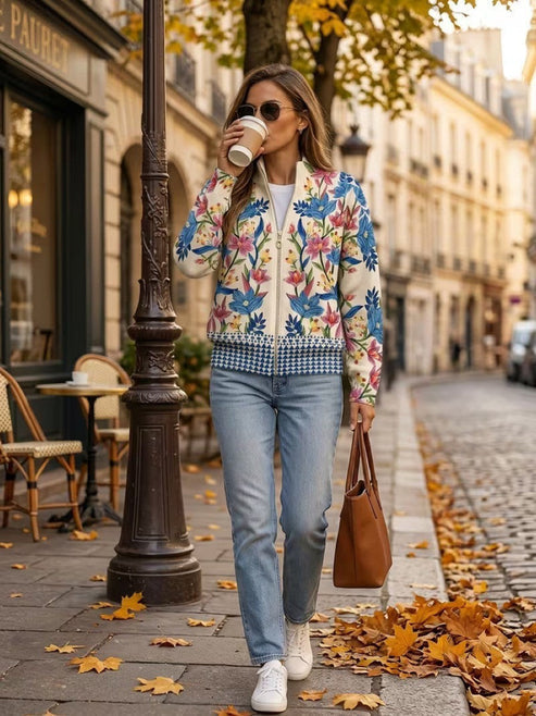 Hella - Cardigan femme zippée à imprimé floral