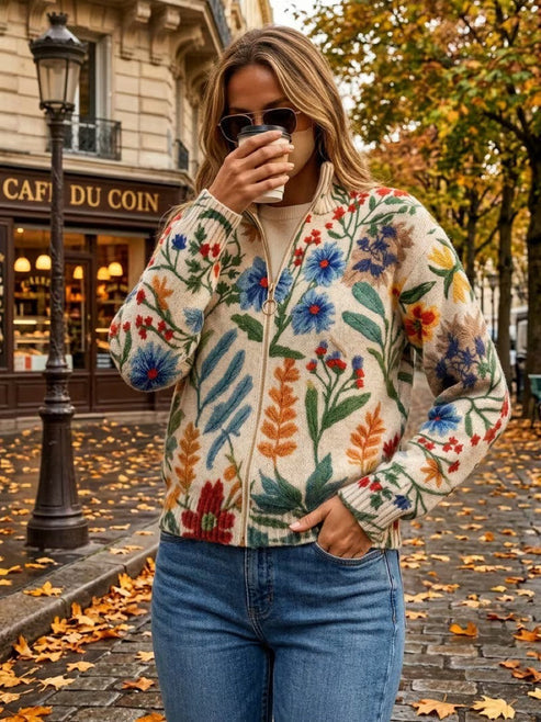 Hella - Cardigan femme zippée à imprimé floral