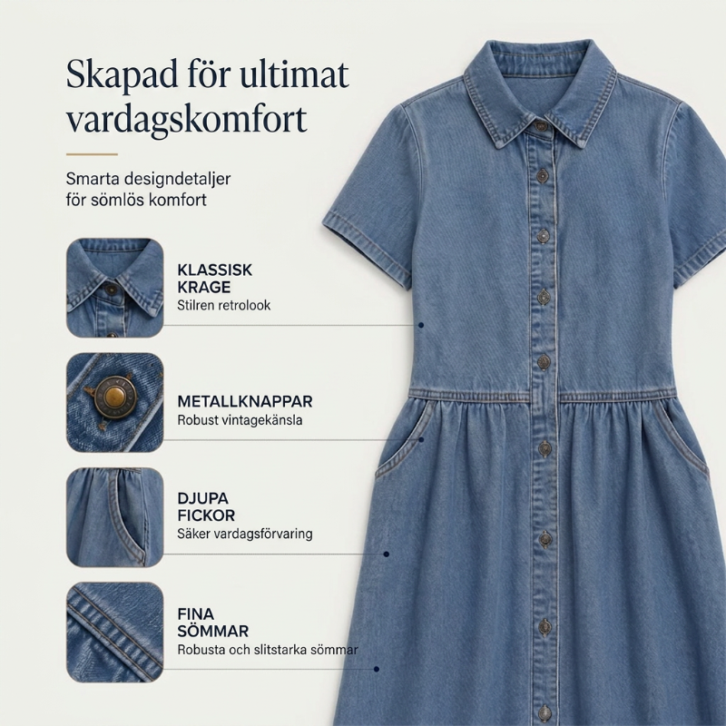 Doreya - Robe chemise femme effet denim avec boutons et poches