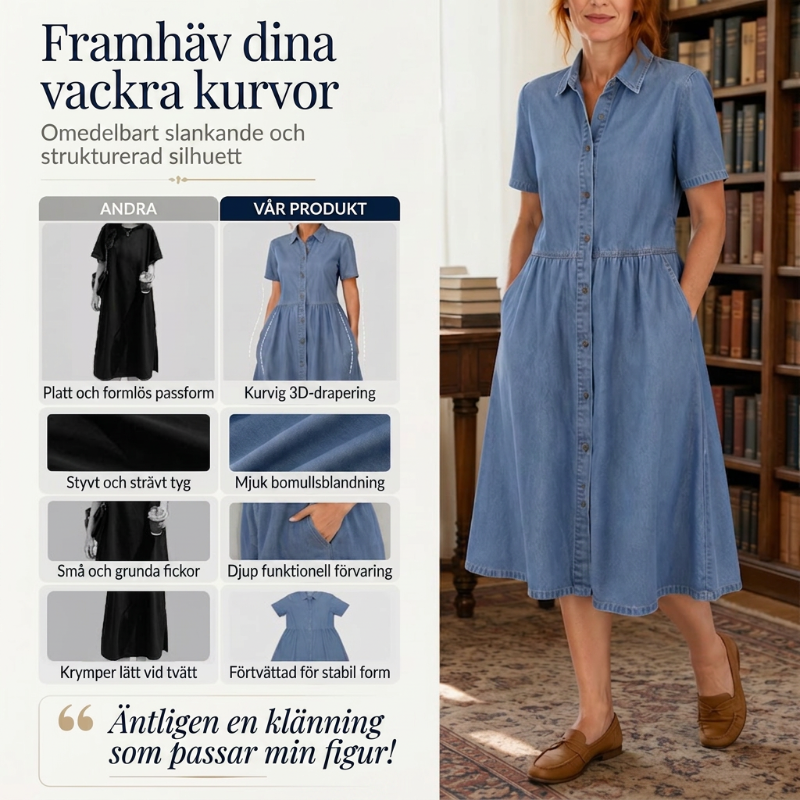 Doreya - Robe chemise femme effet denim avec boutons et poches