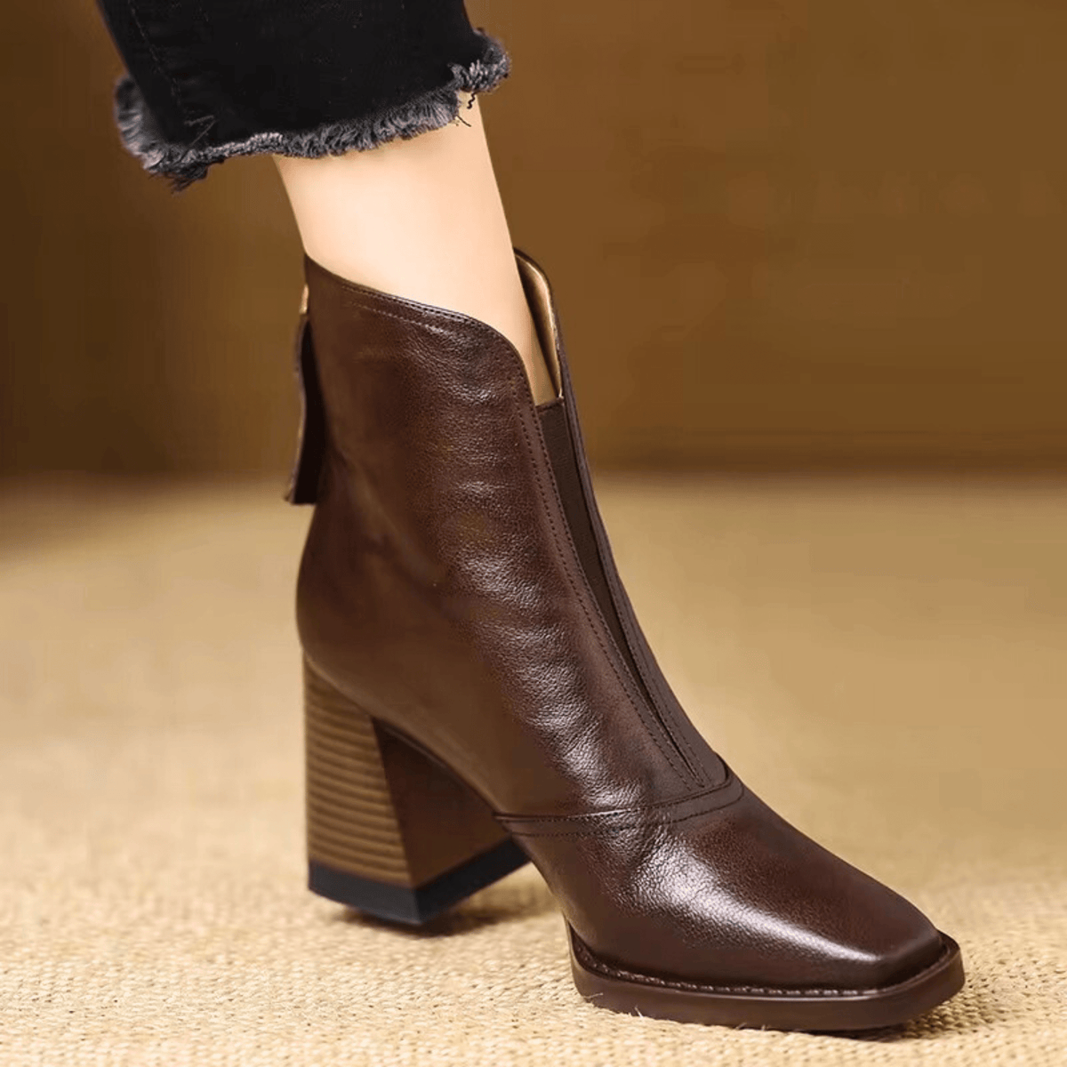 Klaasje - Bottines femme à talon bloc et bout carré en similicuir