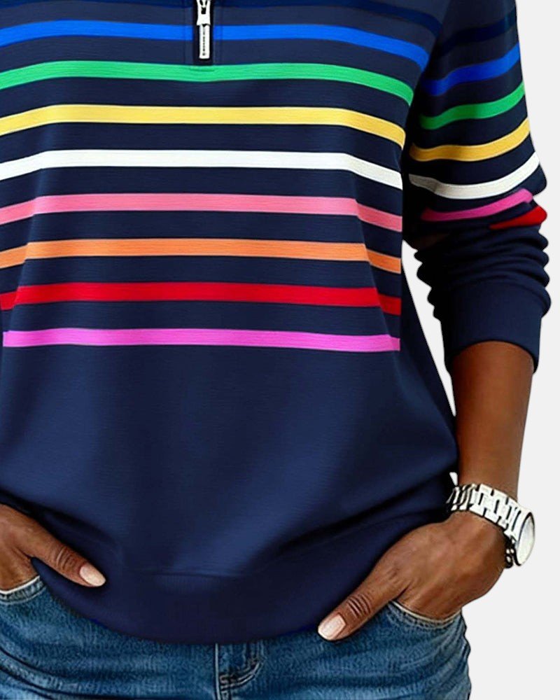 Josette - Sweat-shirt femme rayé à demi-zip avec coupe ample