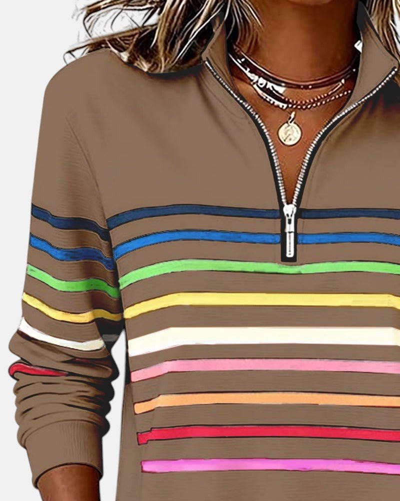 Josette - Sweat-shirt femme rayé à demi-zip avec coupe ample