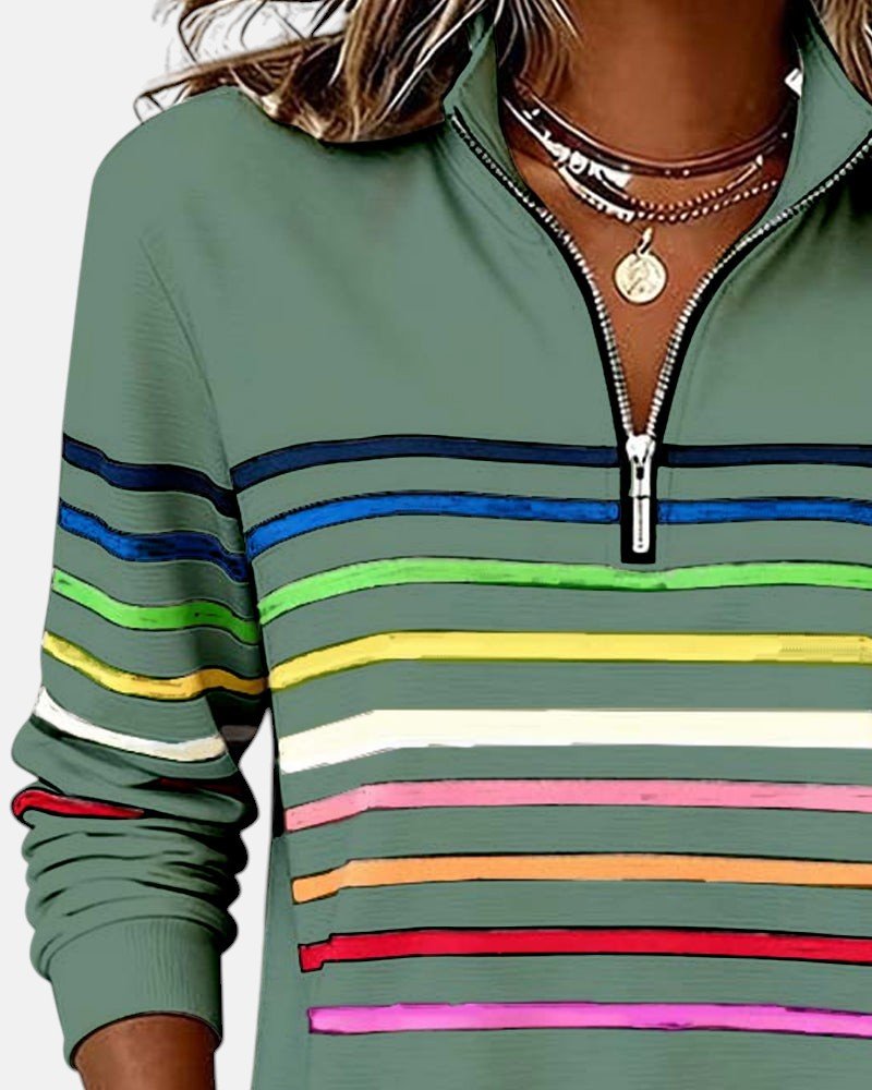Josette - Sweat-shirt femme rayé à demi-zip avec coupe ample