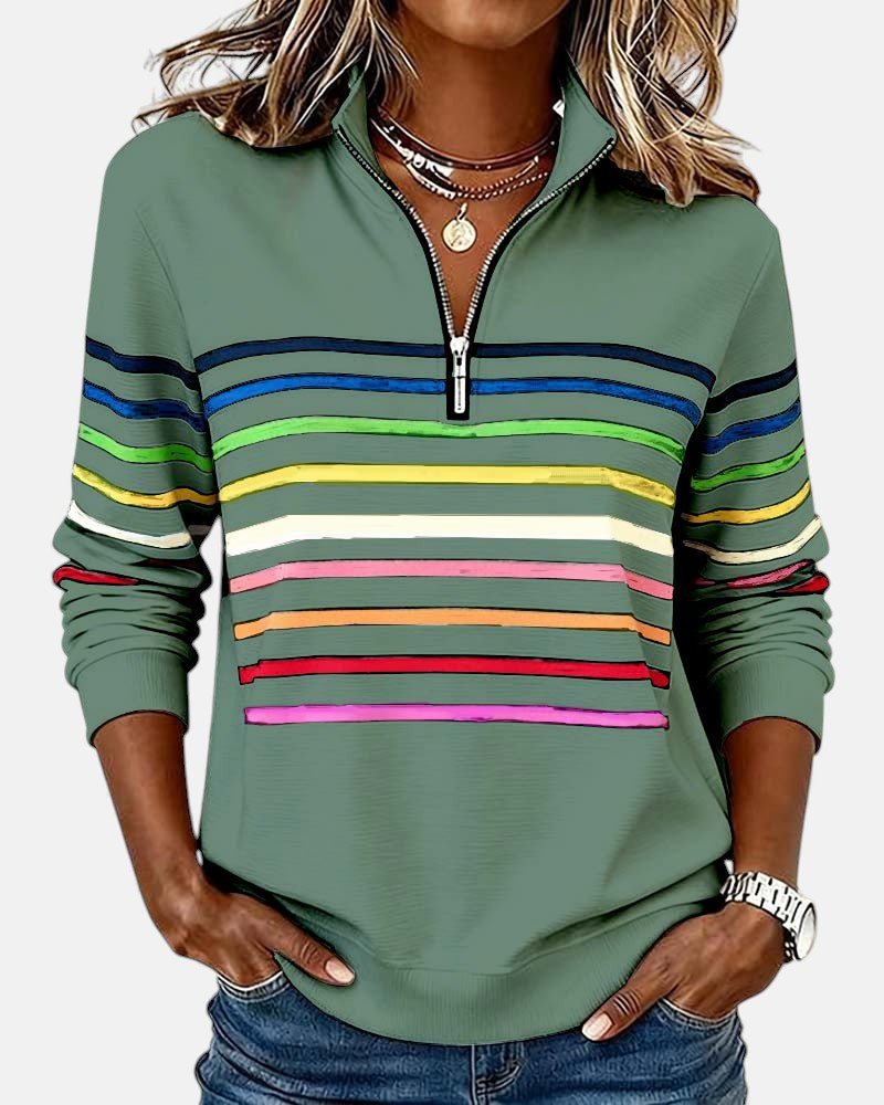 Josette - Sweat-shirt femme rayé à demi-zip avec coupe ample