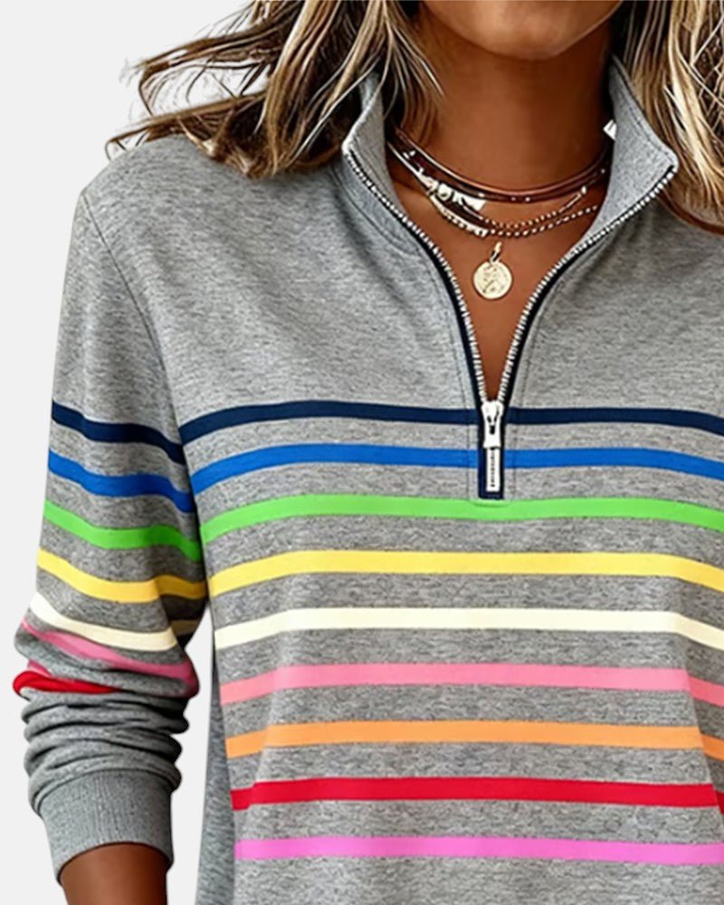 Josette - Sweat-shirt femme rayé à demi-zip avec coupe ample