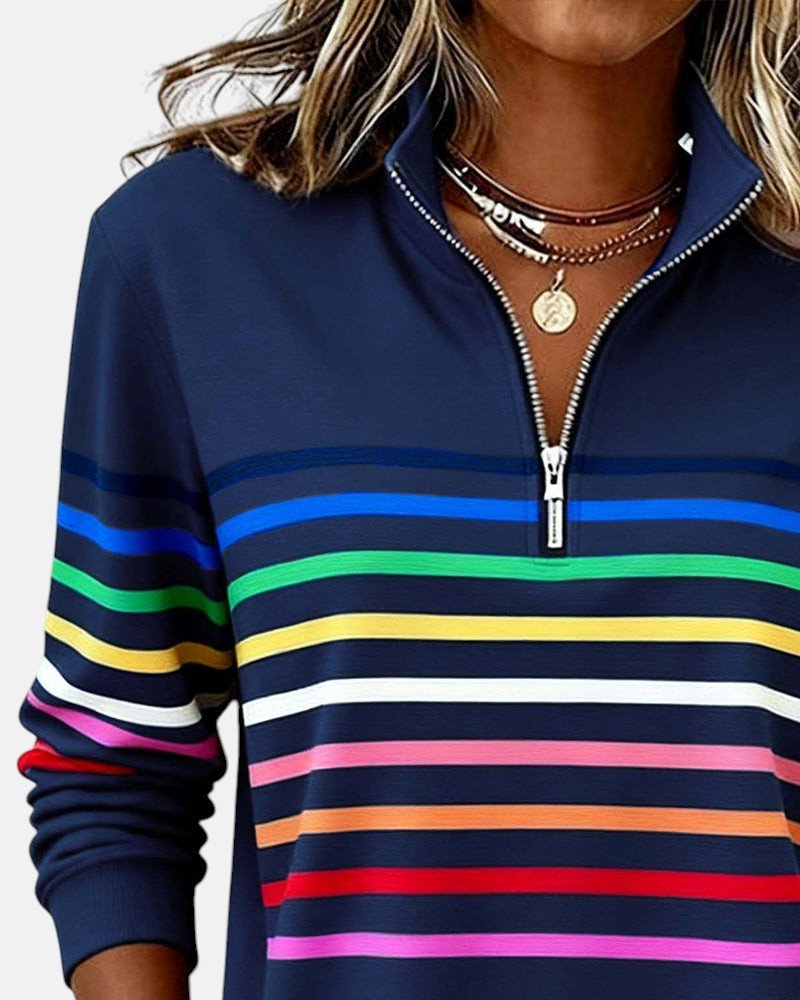 Josette - Sweat-shirt femme rayé à demi-zip avec coupe ample