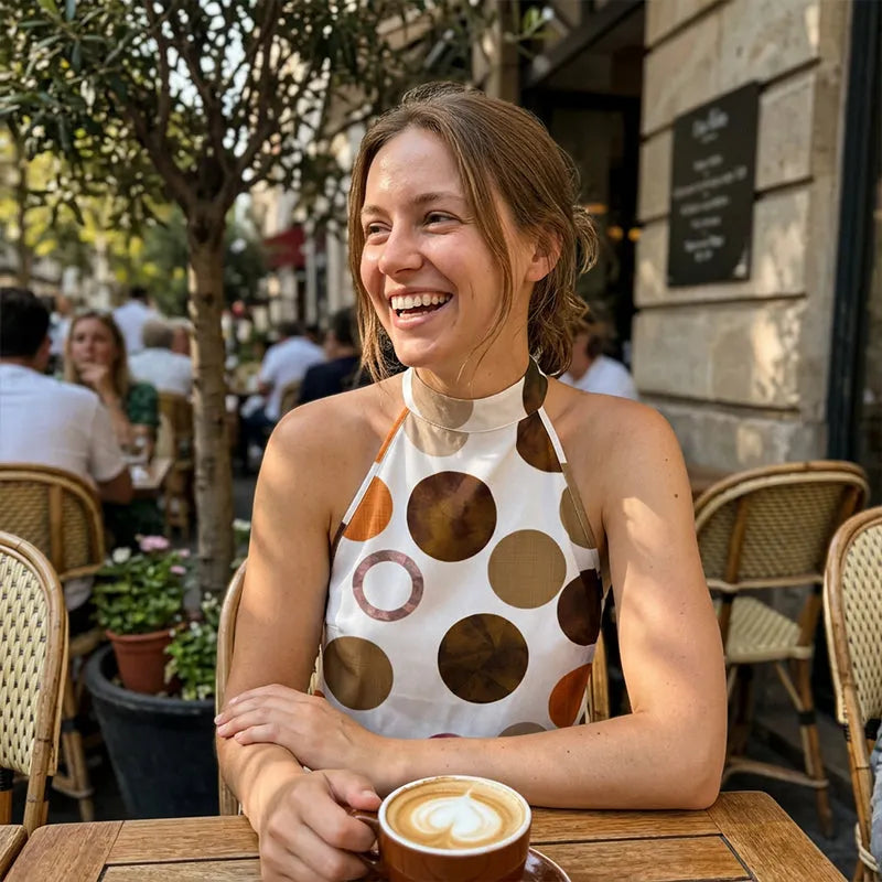 Olivene - Robe courte femme à pois avec col halter