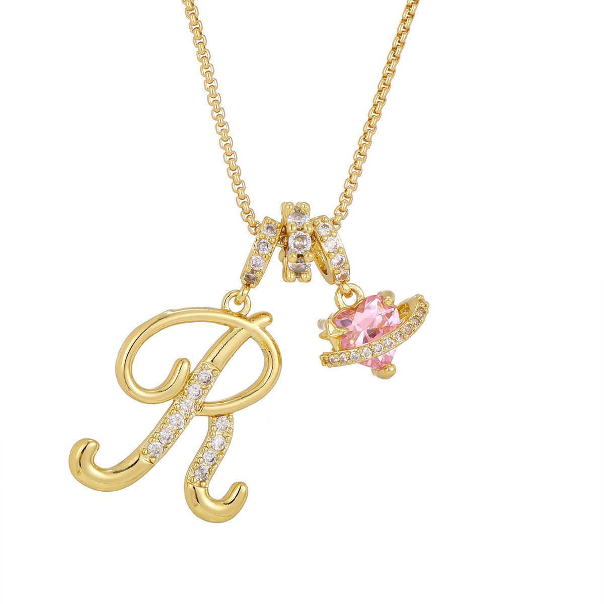 Carmelle™ - Collier Initiale Avec Cœur Rose Brillant