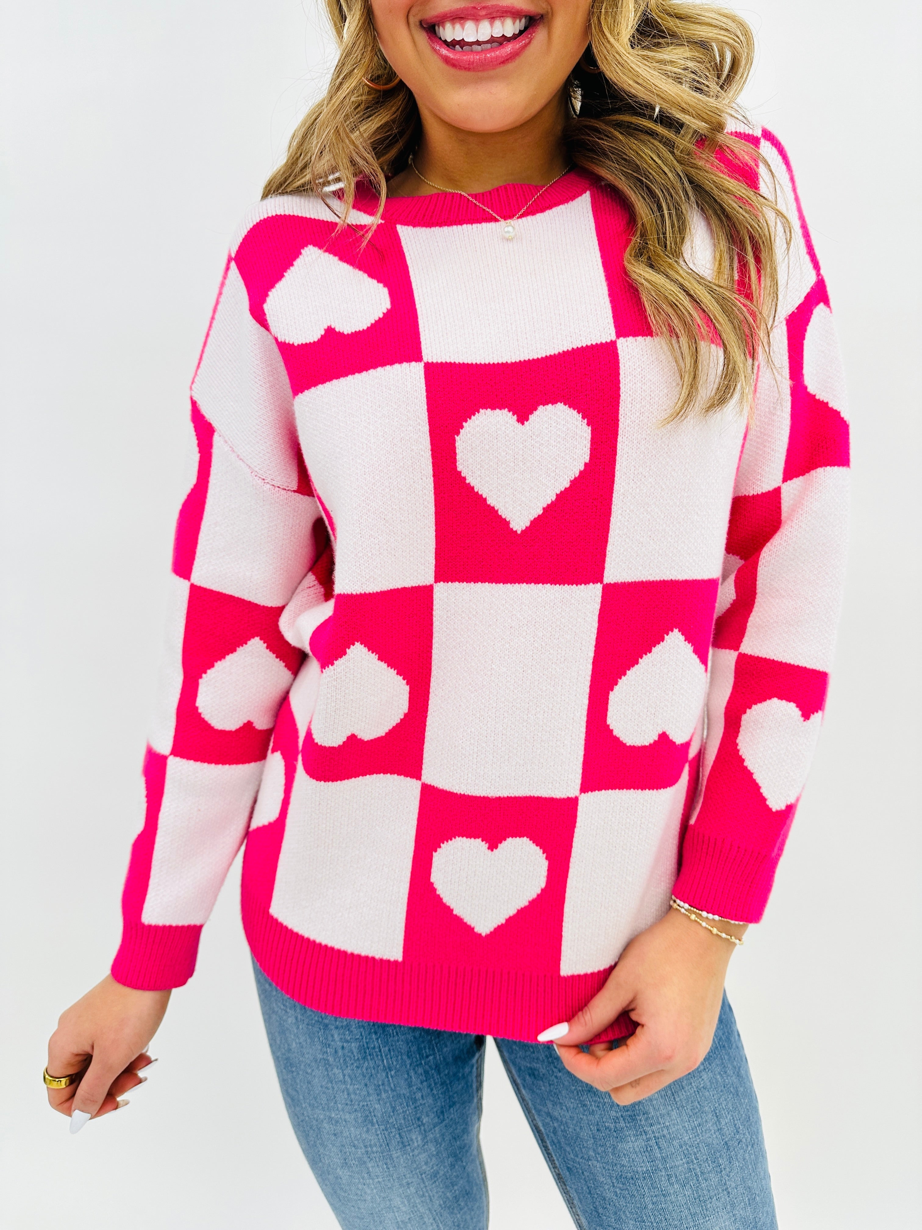 Ottilie™ - Pull Saint-Valentin à Cœurs Carreaux