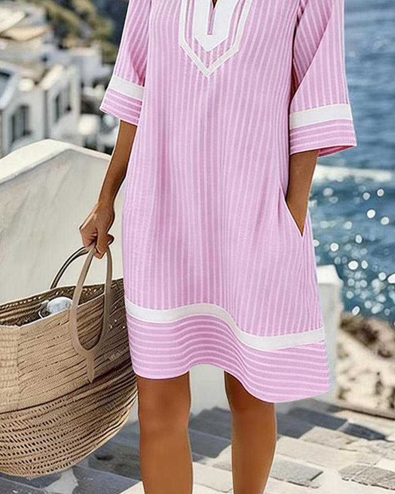 Telyxa™ - Robe Femme Rayures Fluide Col V Style Estival