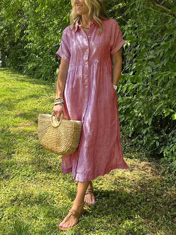 Melania™ - Robe chemise rayée avec revers et boutons | Avec poches fonctionnelles