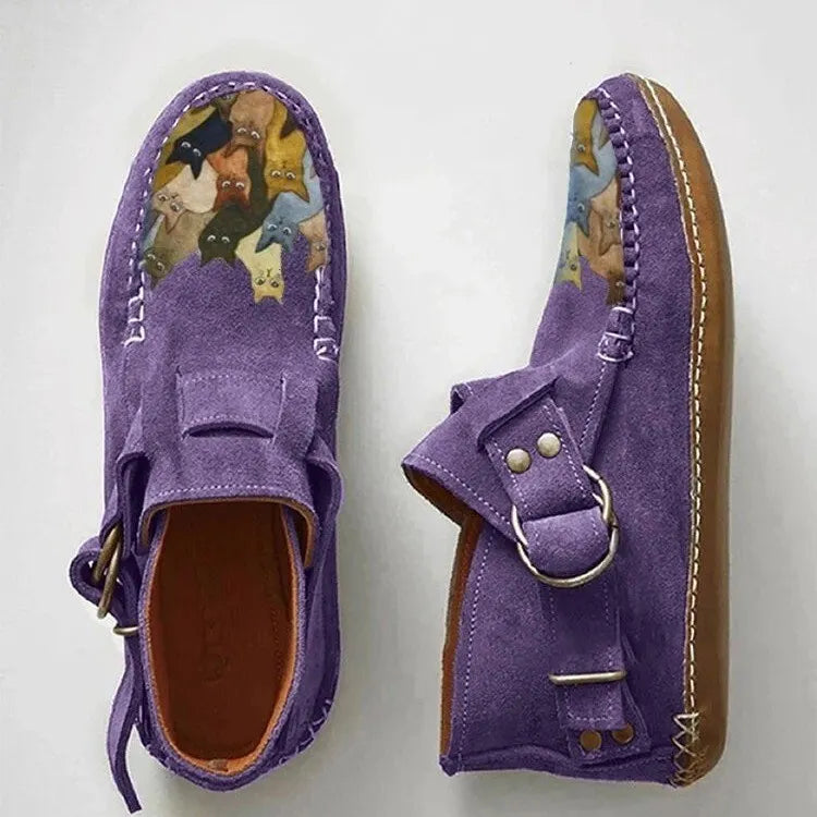 Annefleur - Mocassins femme imprimé chat à enfiler