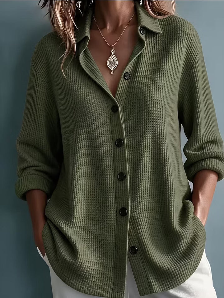 Leentje - Chemise femme en maille texturée à col et boutons