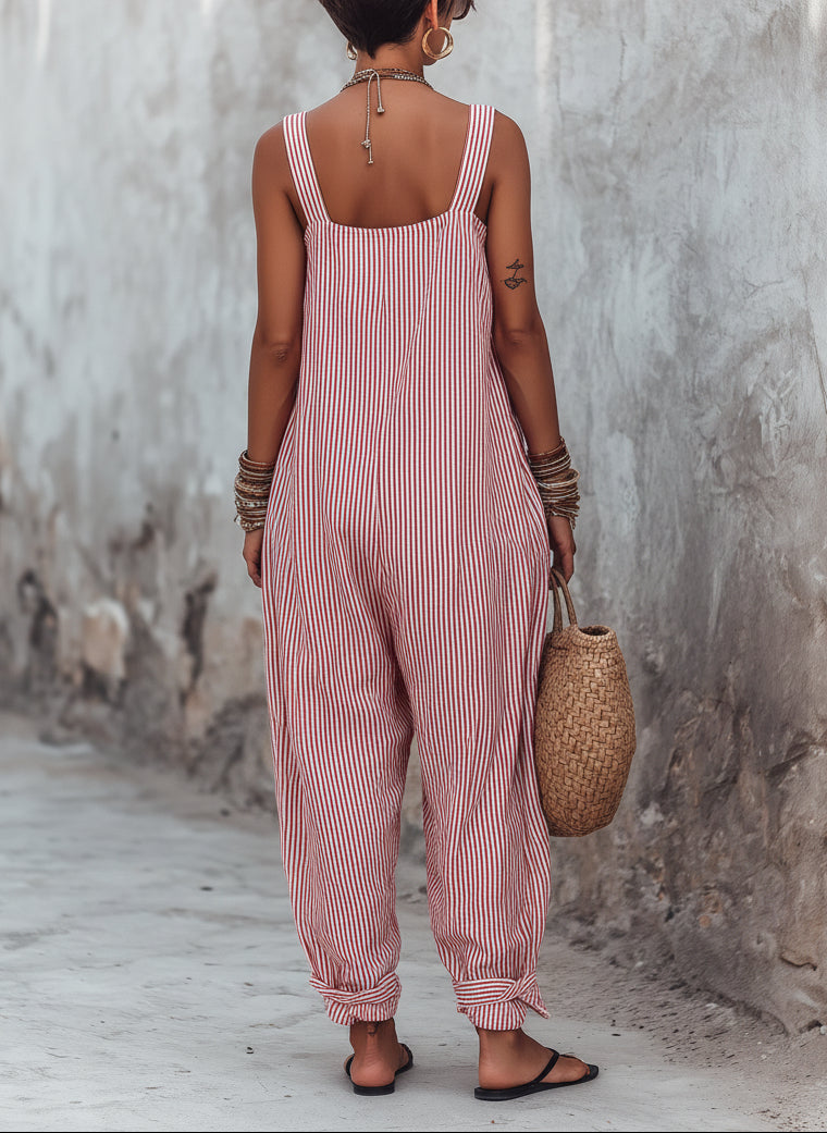 Pheralyn™ - Combinaison femme ample à rayures minimalistes et col carré