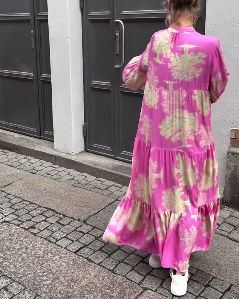 Greta™ - Robe Patchwork Ample avec Col en V et Manches Cloches Imprimées