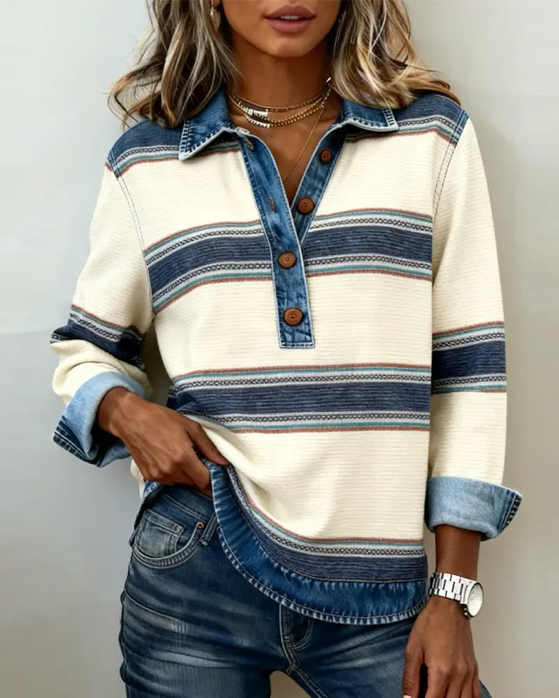 Brinalyne - Pull à Manches Longues avec Col et Color Blocking