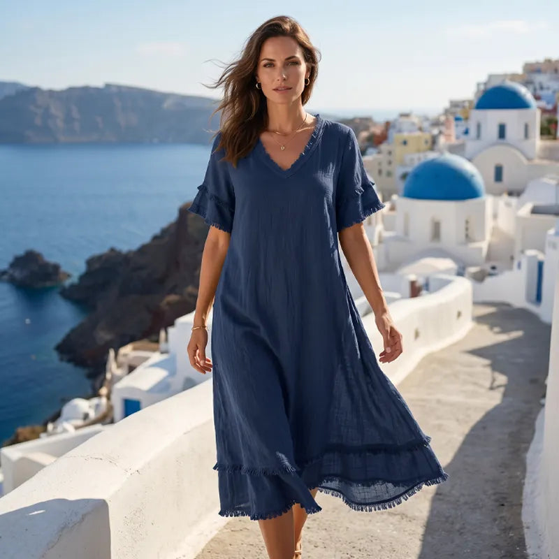 Naelle - Robe femme col V à franges style bohème